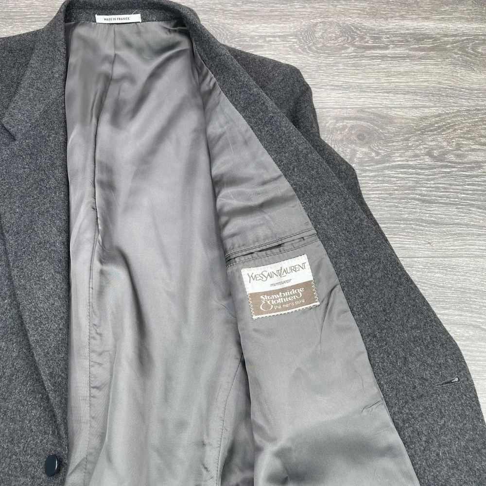 Yves Saint Laurent Blazer Mens Large Gray 2 Button Made in France 90s Vintage
